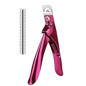 False Nail Clippers with Magnets Stainless Steel Nail Cutter for Acrylic Nail Nail Clippers with 15Pcs Small Magnets for Home Salon Nail Art (Pink)