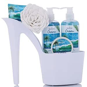 Birthday Gift for Women - 5 Pcs Ocean Mint Scented Heel Shoe Spa Gift Basket For Women - Bath and Body Set w/ Lotion & Butter, Shower Gel, Bubble Bath #1 Anniversary Mother's Day Gift Ideas By Draizee