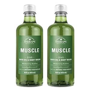 Village Naturals Therapy Muscle Foaming Bath Oil and Body Wash 16 oz. 2 pack, Green, 16 oz