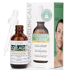 Advanced Clinicals Collagen Facial Serum, 1.75 Fl Oz, Plumps, Lifts, and Hydrates for a Youthful Glow