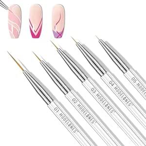 Modelones Nail Art Brushes, Liner Brushes 5Pcs Thin Nail Brush Set for Nail Art Nails Gel Polish Painting Designs with Hexagonal Shape Easy Hold 5/7/9/11/20mm