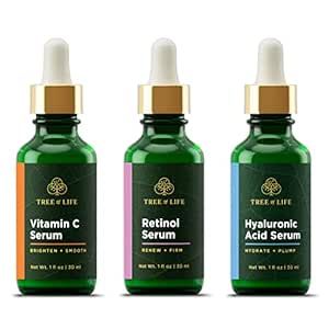 Tree of Life Vitamin C, Retinol and Hyaluronic Acid serum for Brightening, Firming, & Hydrating for Face - 3 Ct x 1 Fl Oz - Total Skin Reset, Anti Aging, Dark Spot Correcting - Facial Oils