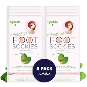 SpaLife Softening Care Foot Sockies (8-Pack) - Spearmint & Tea Tree Oil, Exfoliating Pack for Healthy Feet, Intensive Repair, Callus Remover Sockies, Dry Skin Solution, Moisturizing Foot Treatment