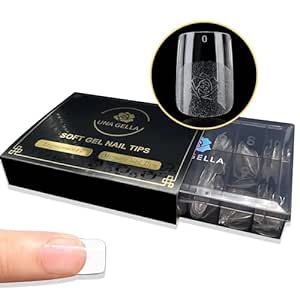 UNA GELLA Soft Gel Nails Tips Pre-file | 600 Short Square Gel Tips | Short Full Square Press On Nails 12 Sizes Full Square Nail Tips Short Square Fake Nails Full Cover Short Nail Extension