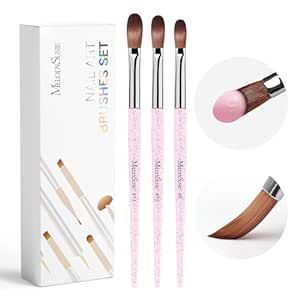 MelodySusie 3Pcs Acrylic Nail Brush Set, Size 8/10/14 Professional Nail Brushes for Acrylic Application Acrylic Powder Nail Art Extension and 3D Nail Carving for DIY Home Salon Nail Art Manicure Tool