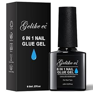 Gelike EC Gel Nail Glue UV - 6 in 1 Gel Glue for Nail Tips Need UV Light,Strong Adhesive for Press on Nails Acrylic Tips