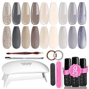 Lavender Violets 9 Colors Gel Nail Polish Kit with UV Light Soak Off UV/LED Starter Manicure Set White Gray Series for Professional Salon Nail Art R650