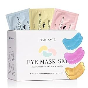 PEAUAMIE Under Eye Patches (30 Pairs) Gold Eye Mask and Hyaluronic Acid Eye Patches for puffy eyes,Rose Eye Masks for Dark Circles and Puffiness under eye treatment skin care products…