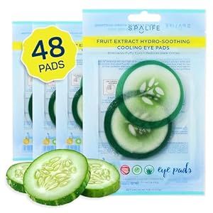 SpaLife Cooling Eye Pads - Korean Soothing Eye Pads for Dark Circles, Puffy Eyes, and Wrinkles - 48 Pads with Fruit + Vegetable Extracts - Revitalizing Hydrating Eye Pads for Eye Treatment (Cucumber)