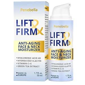 PENEBELLA New Lift & Firm Anti Aging Face & Neck Cream - Made in Europe - Firming & Lifting Anti Aging Moisturizer with Hyaluronic Acid, Elastin, Vitamin C+E