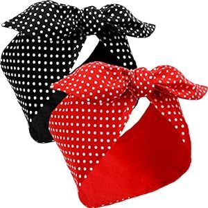 2 Pieces Polka Dot Headband Bandana Headband 50s Costume Hair Accessories Bows Wide Headwrap for Women and Girls (Small Dots)