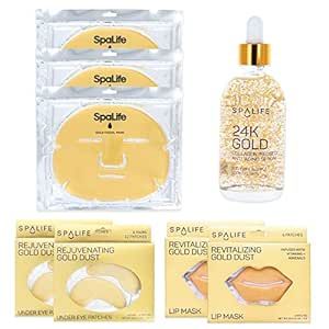 Spa Life Gold Skin Care 8 Pack Set with Facial Mask, Serum, Lip and Eye Mask