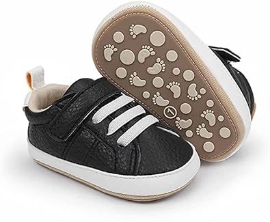Baby Boys Girls Leather PRE-Walking Sneakers Toddler Anti-Slip Rubber Sole Infant Lightweight First Step Shoes