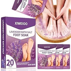 Foot Soak Salts with Epsom Salt for Soaking Lavender Pedicure Foot Bath- 20 Pack Bath sea Salts Foot spa Products kit 21 oz Tea Tree Oil Foot Soak Stubborn Foot Odor, Athletes Callus Remover -XIWEIOO…