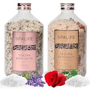 SpaLife Tea Spa Petal-Infused Effervescent Mineral Bath Salts - Lavender & Rose, 2-Pack 17.6 oz. ea for Relaxing Aromatherapy and Soothing Soaks