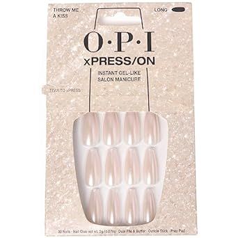 OPI xPress/On Press On Nails, Up to 14 Days of Wear, Gel-Like Salon Manicure, Vegan, Sustainable Packaging, With Nail Glue, Long Pink Coffin Shape Nails, Throw Me a Kiss