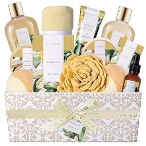 Spa Gift Baskets for Women, Spa Luxetique Spa Gifts for Women, Birthday Gifts for Women, 12pc Vanilla Bath Gift Set, Self Care Gifts for Women, Spa Kit for Women, Easter Gifts for Women