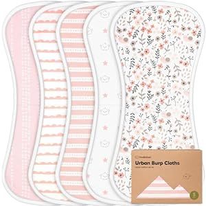 Organic Burp Cloths for Baby Boys and Girls - 5-Pack Super Absorbent Burping Cloth, Burp Clothes, Soft & Plush Newborn Towel, Milk Spit Up Rags, Burpy Cloth Bib for Unisex, Burping Rags (Sweet Charm)