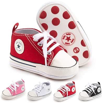 Meckior Baby Girls Boys Canvas Sneakers Soft Sole High-Top Ankle Infant First Walkers Crib Shoes