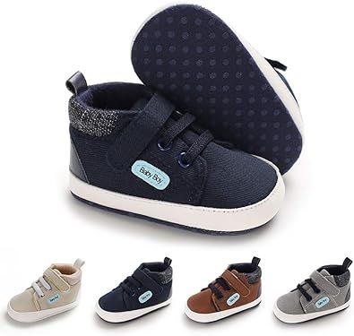 Meckior Toddler Baby Boys Girls High Tops Ankle Sneakers Soft Anti-Slip Sole PU Leather Moccasins Infant Newborn Prewalker First Walking Crib Shoes