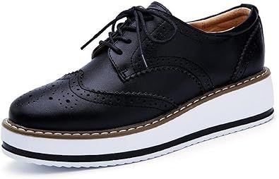 DADAWEN Women's Platform Lace-Up Wingtips Square Toe Oxfords Shoe