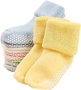 Baby Toddler Kids Ankle Crew Socks with Grips Unisex Warm Thick Cotton Winter Socks 0-10T 6/8 Pack