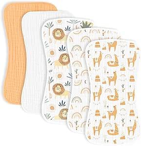 5 Pack Muslin Baby Burp Cloths- Neutral Muslin Burping Cloths for Baby Boys Girls and Newborn Towel, Unisex- Large Absorbent Burp Cloths-20 x10 Inches