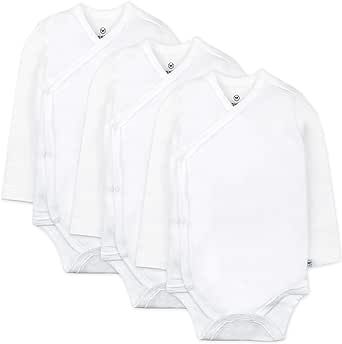 HonestBaby unisex-baby 3-pack Long Sleeve Side-snap Kimono Bodysuits Organic Cotton for Infant Baby Boys, Girls, Unisex