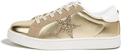 LUCKY STEP Fashion Star Glitter Sneakers | Sparkly Bling Shiny Bedazzled Wedding Bridal Shoes for Women