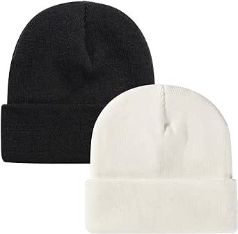ZOORON 1 & 2 Packs Beanie for Men Women Warm Winter Hats Acrylic Knit Cuffed Beanie Cap Unisex