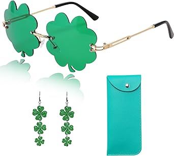 IKSII Shamrock Glasses St Patricks Day Glasses for Women Adult,Green Shamrock Sunglasses & Shamrock Earrings Set,St. Patty's Day Clover Sunglasses Party Favors,St Patties Day Accessories