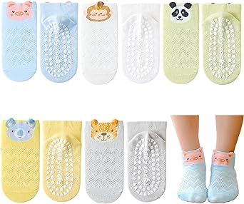 Toddler Socks Non Slip Grip Baby Socks 5 Pack for Boys Girls Kids Cute Socks With Animal Pattern 1-8 Years