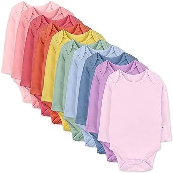 HonestBaby 10-Pack Long Sleeve Bodysuits One-piece 100% Organic Cotton for Infant Baby Boys, Girls, Unisex