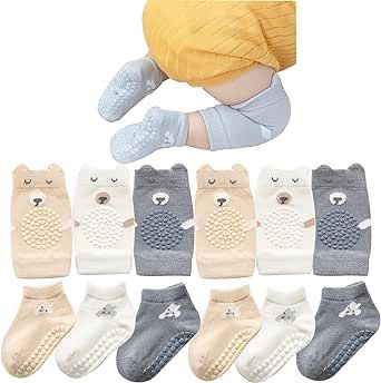 Unisex Baby Crawling Anti-Slip Knee Pads and Socks,Save Baby Knee and Ankle