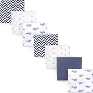 Hudson Baby Unisex Baby Cotton Flannel Receiving Blankets Bundle, Blue Whale, One Size