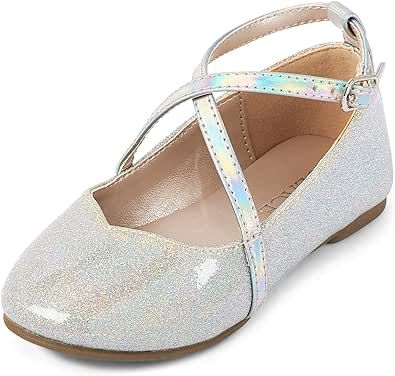 The Children's Place baby girls Glitter Cross Strap Ballet Flats