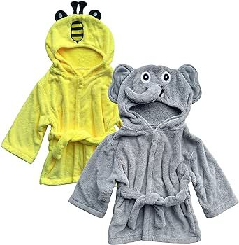 Sunny zzzZZ 2 Pack Unisex Baby Plush Animal Face Robe for 0-9 Months - Baby Essentials Registry Gifts