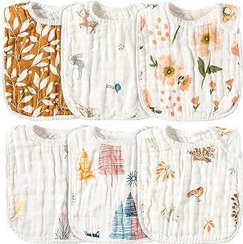 Zainpe 6Pcs Snap Muslin Cotton Bibs for Baby